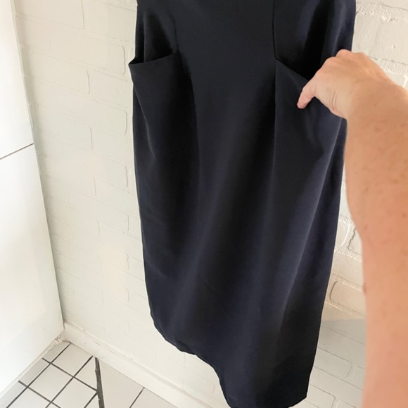 ASOS Midi dress Flounce Cape Angel Sleeve Pockets V neckline Navy blue Sz 10 - Picture 6 of 15